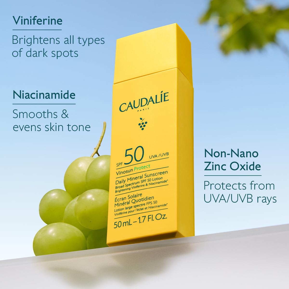 Caudalie close-up of sunscreen texture highlighting lightweight finish