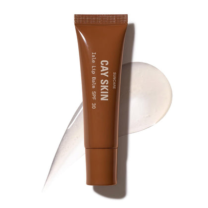 Cay Skin front packaging showing clear high-shine lip balm and SPF benefit