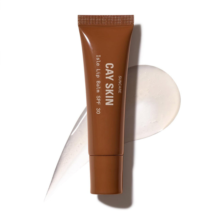 Cay Skin front packaging showing clear high-shine lip balm and SPF benefit