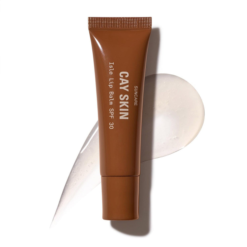 Cay Skin front packaging showing clear high-shine lip balm and SPF benefit