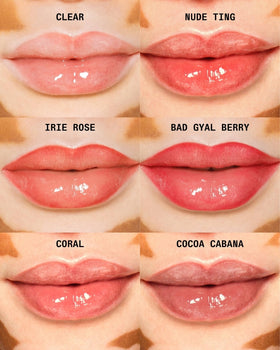 Cay Skin swatches on skin showing Cocoa Cabana sheer tint and glossy coverage