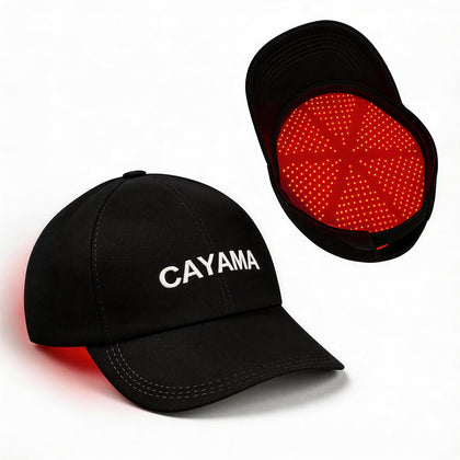 CAYAMA cap front view showing full-scape emitters and comfortable fit benefit