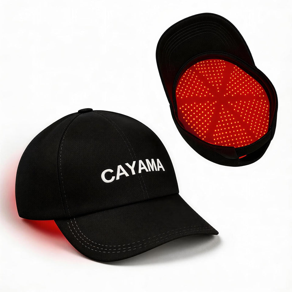 CAYAMA cap front view showing full-scape emitters and comfortable fit benefit