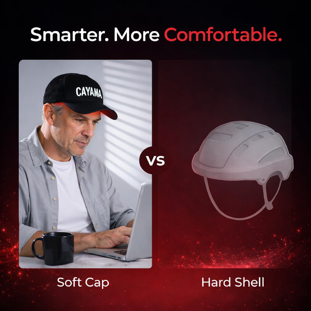 CAYAMA cap scale next to hand illustrating lightweight wearable design benefit