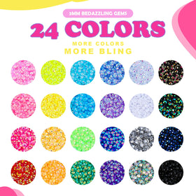 CCINPPY close-up of 3mm flatback rhinestones showing sparkle and color range