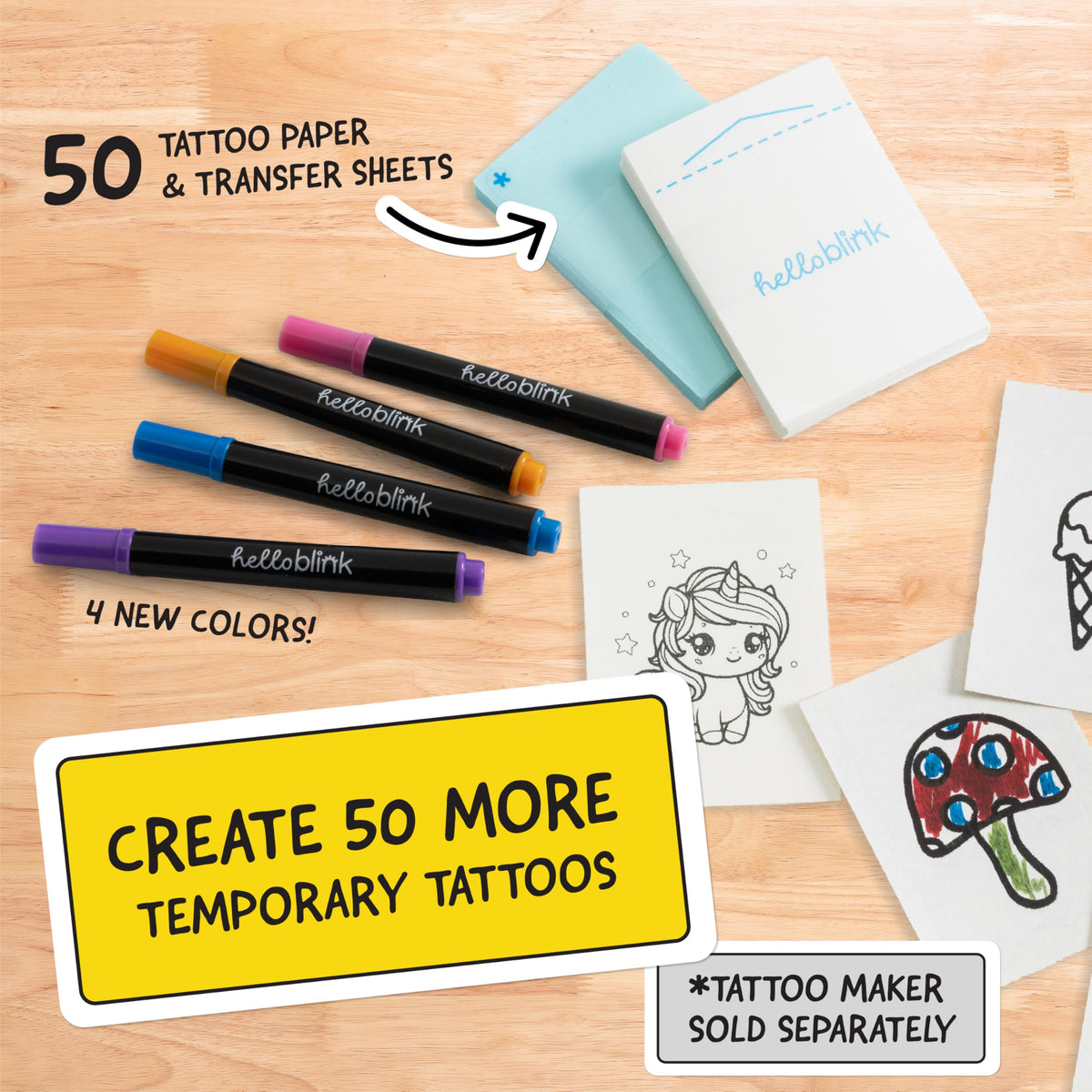 CEACO Hello Blink printable tattoo sheet detail showing design lines for easy customization