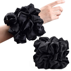 CEELGON black scrunchie front view showing jumbo size and smooth satin hold
