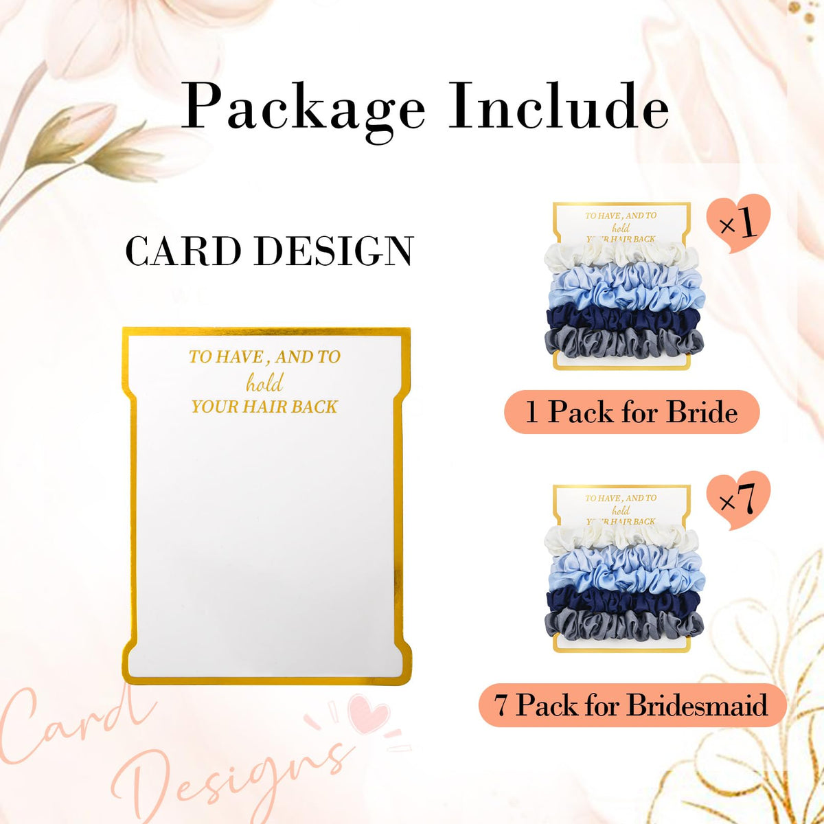 CEELGON five scrunchies on a gold-foil card illustrating curated bridesmaid set