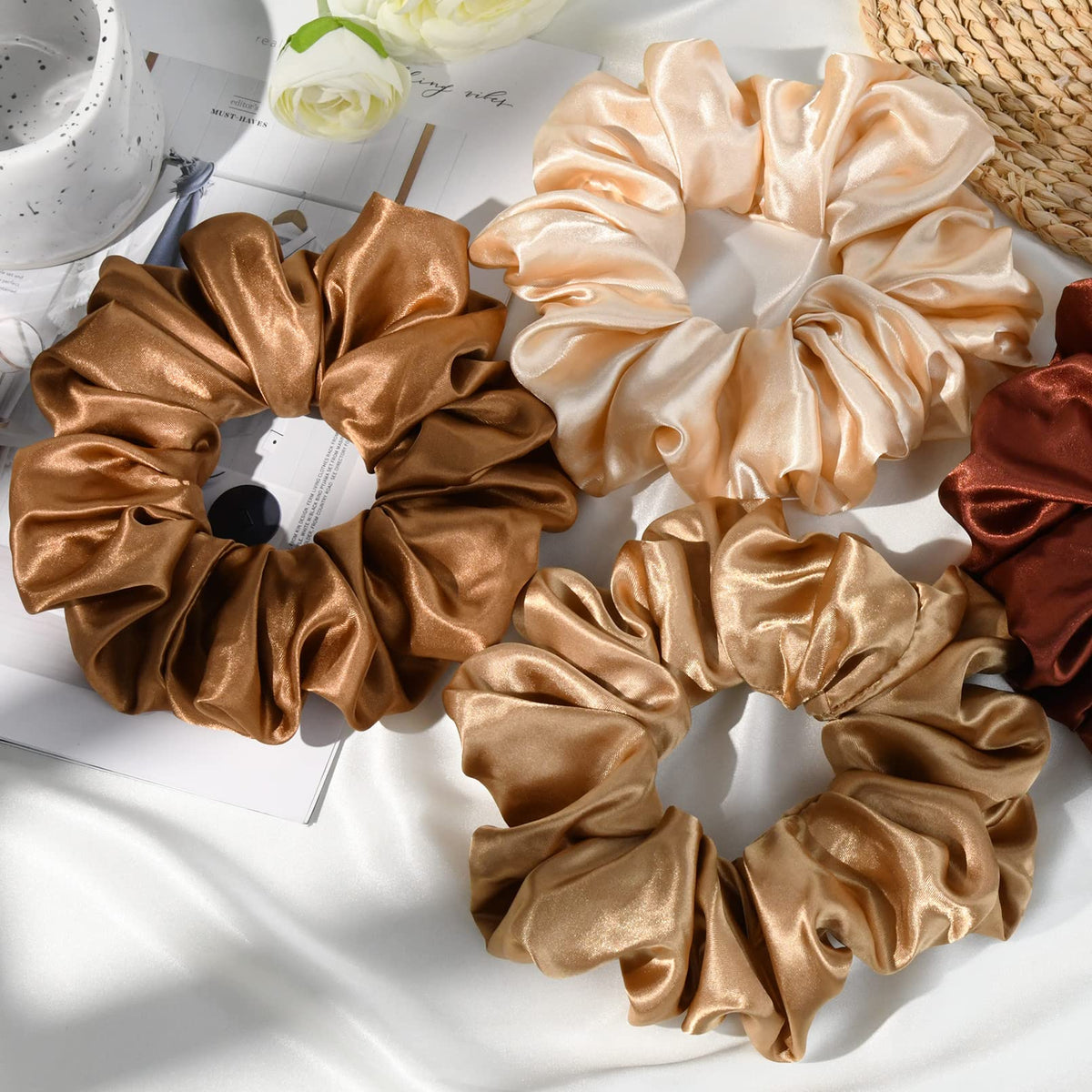 CEELGON scrunchie on thick curly ponytail showing comfortable hold without pulling benefit