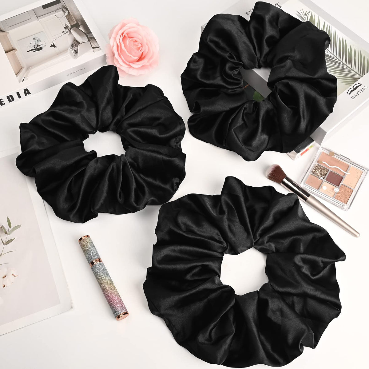CEELGON scrunchie beside ruler showing 9.5-inch scale for size clarity