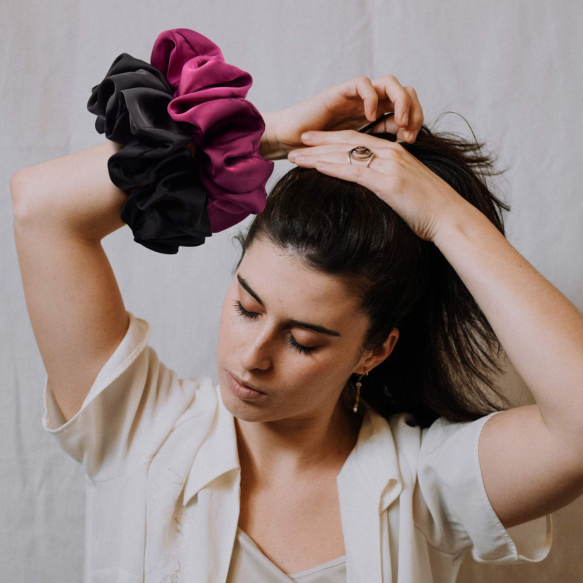 CEELGON scrunchie held in hand for scale shows extra-large size advantage