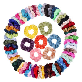 Cehomi front packaging showing 75 multicolor scrunchies for versatile styling