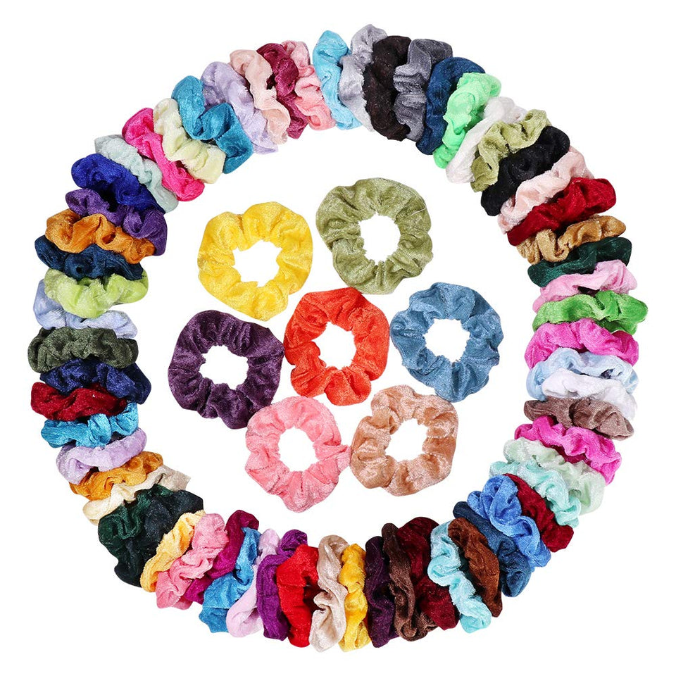 Cehomi front packaging showing 75 multicolor scrunchies for versatile styling