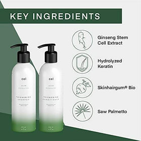 cel bottle label close-up highlighting stem cell and biotin features