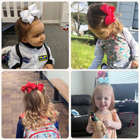 CÉLLOT bow clipped in toddler ponytail demonstrating secure fit and pretty finish