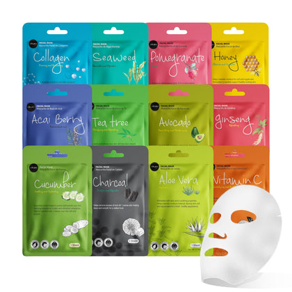 Celavi front packaging showing all 12 essence sheet masks and variety benefits