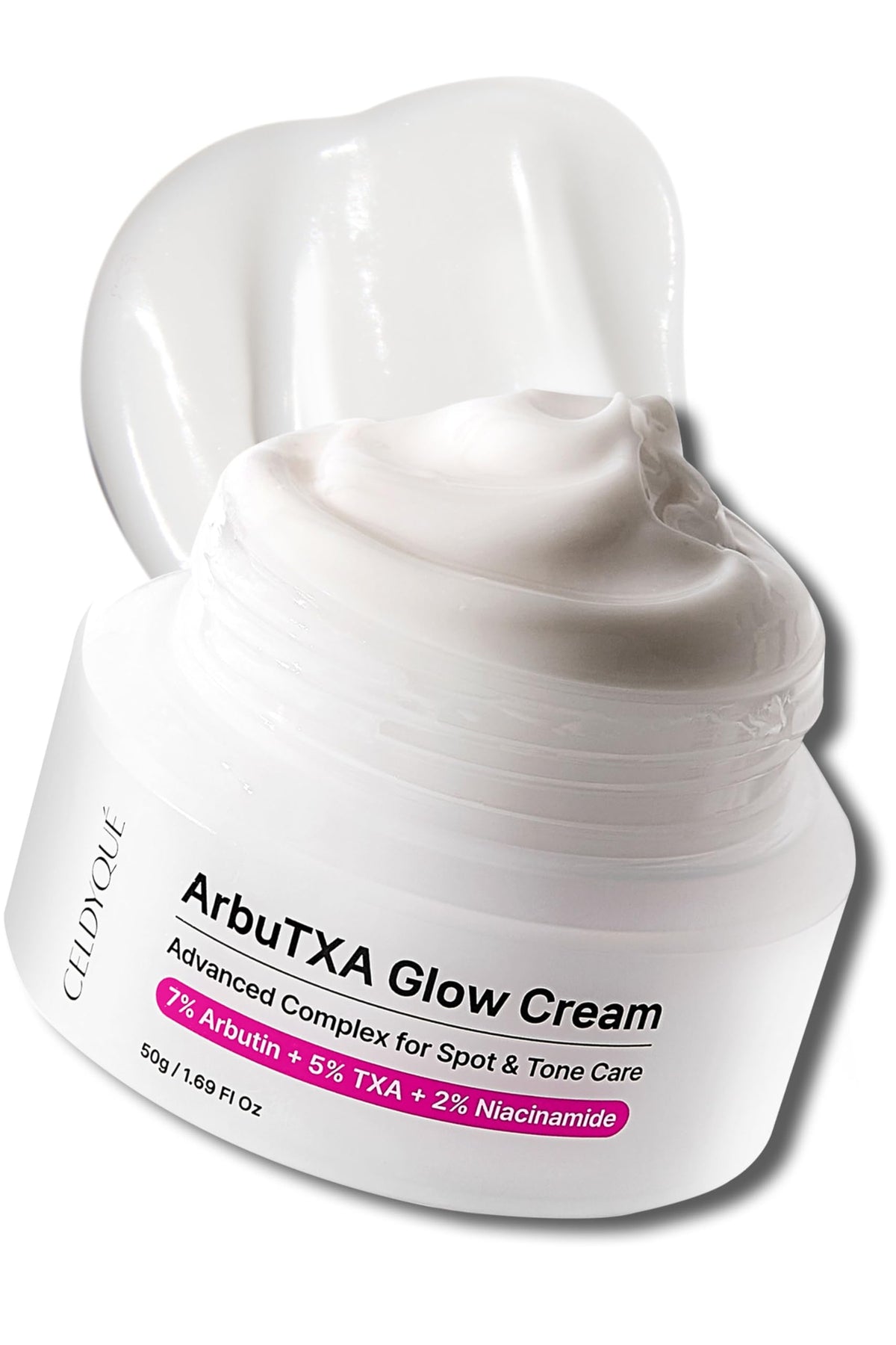 CELDYQUE front packaging showing product and brightening claim for even tone