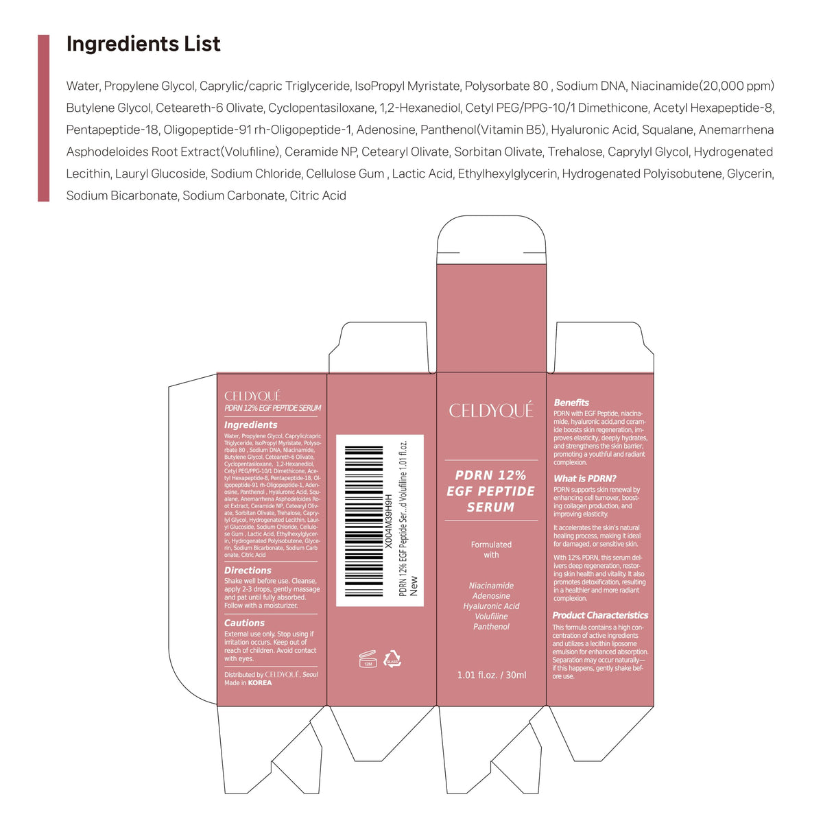 CELDYQUE retail box and bottle displaying brand information and benefits