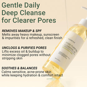 CELDYQUE pump dispensing oil into palm, controlled dosing for efficient cleansing