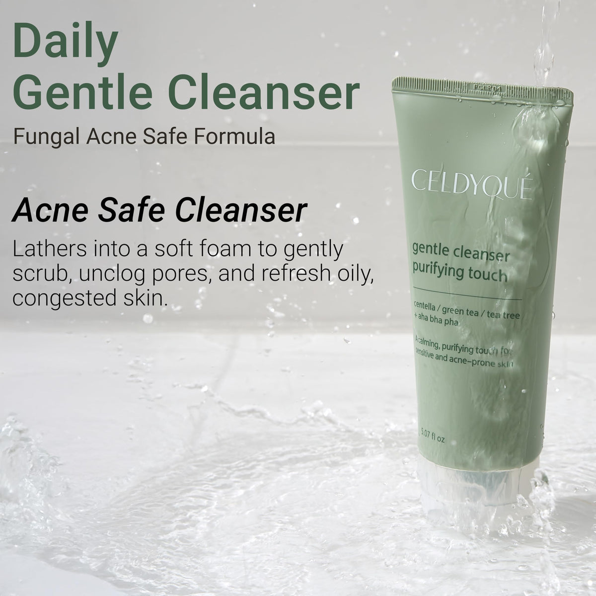 CELDYQUE product beside ruler indicating 5 oz size and travel-friendly benefit