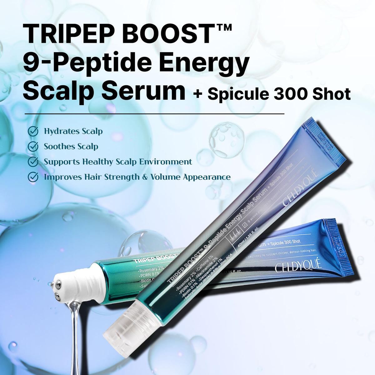 CELDYQUE serum texture droplet highlighting quick absorbency