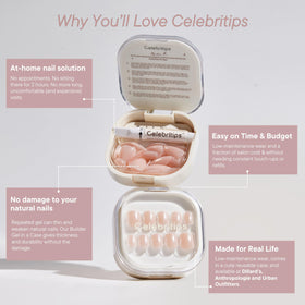 Celebritips application tools detail including glue tabs and buffer for secure application