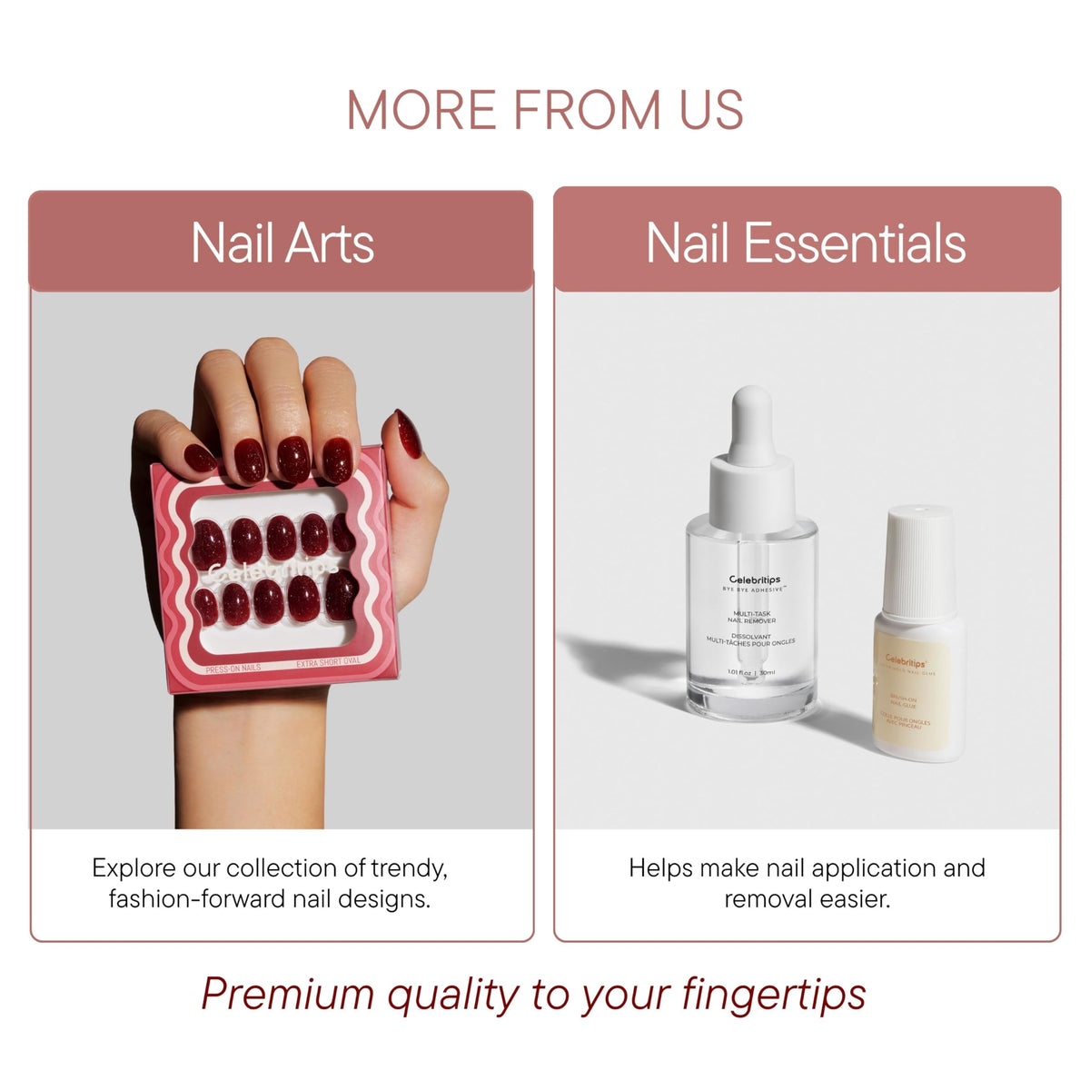 Lifestyle scene of Celebritips nails worn with casual outfit for versatility