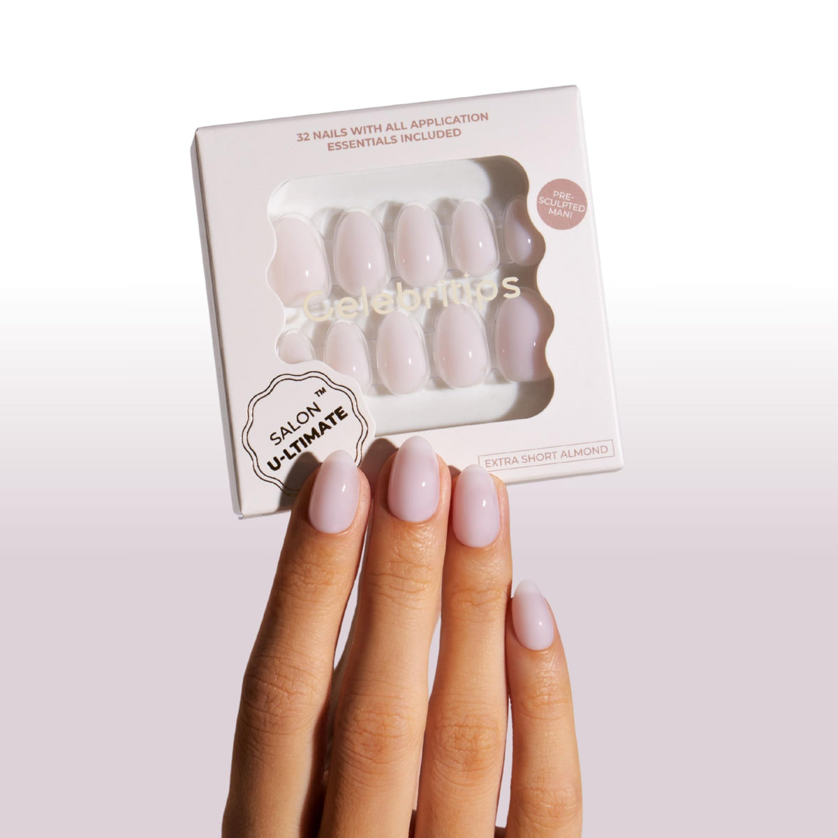 Celebritips front packaging showing 32 nails and included tools for a professional look