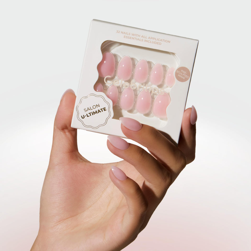 Celebritips front packaging showing clean pink kit and tools for instant salon results