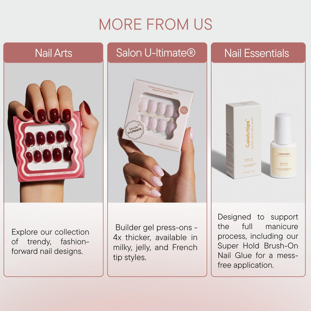 Celebritips on bathroom vanity showing easy at-home, salon-quality care