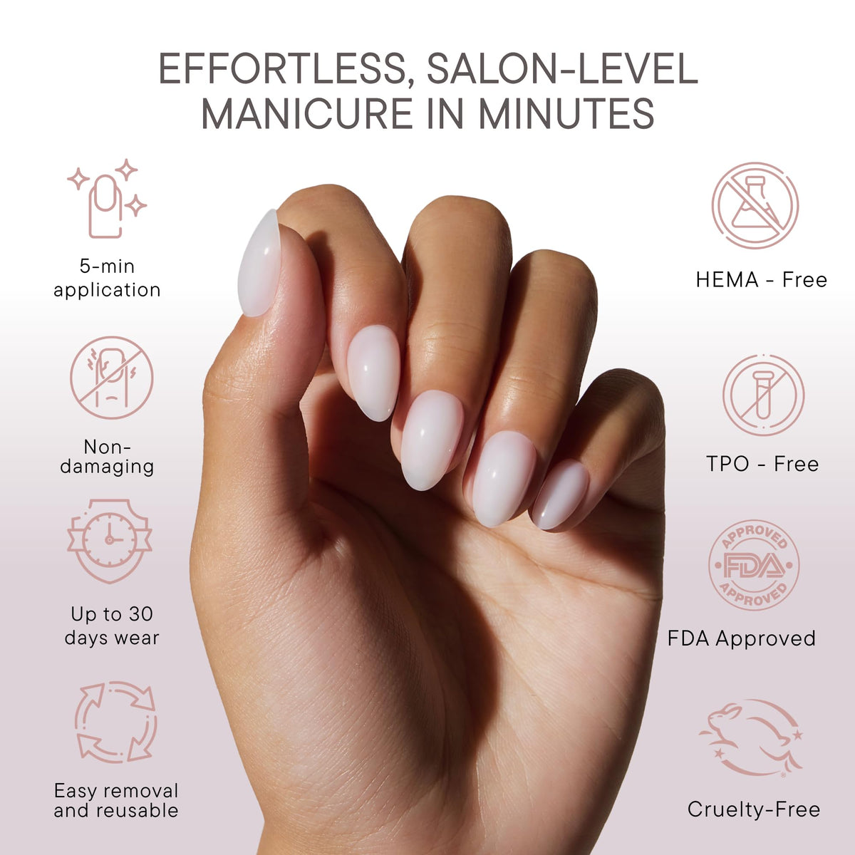 Celebritips sheer milk u-edge detail showing ultra-thin rim for reduced lifting and snagging