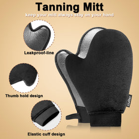 CeleCily velvet mitt close-up showing soft texture and waterproof lining for clean, streak-free application