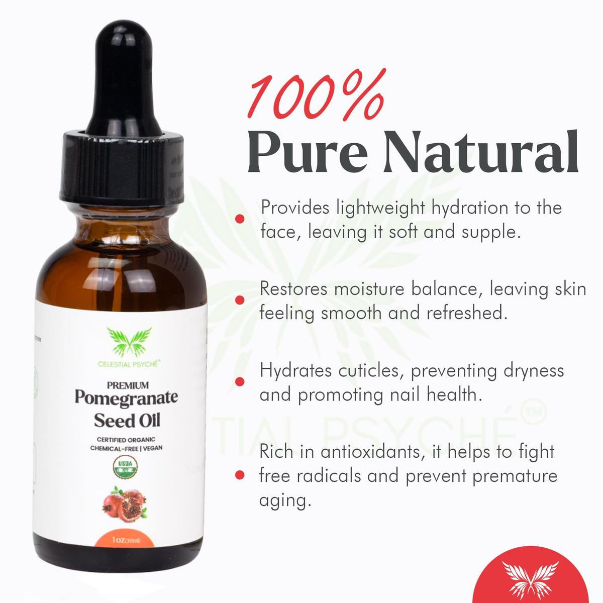 Celestial Psyché dropper dispensing a drop highlighting precise application benefit