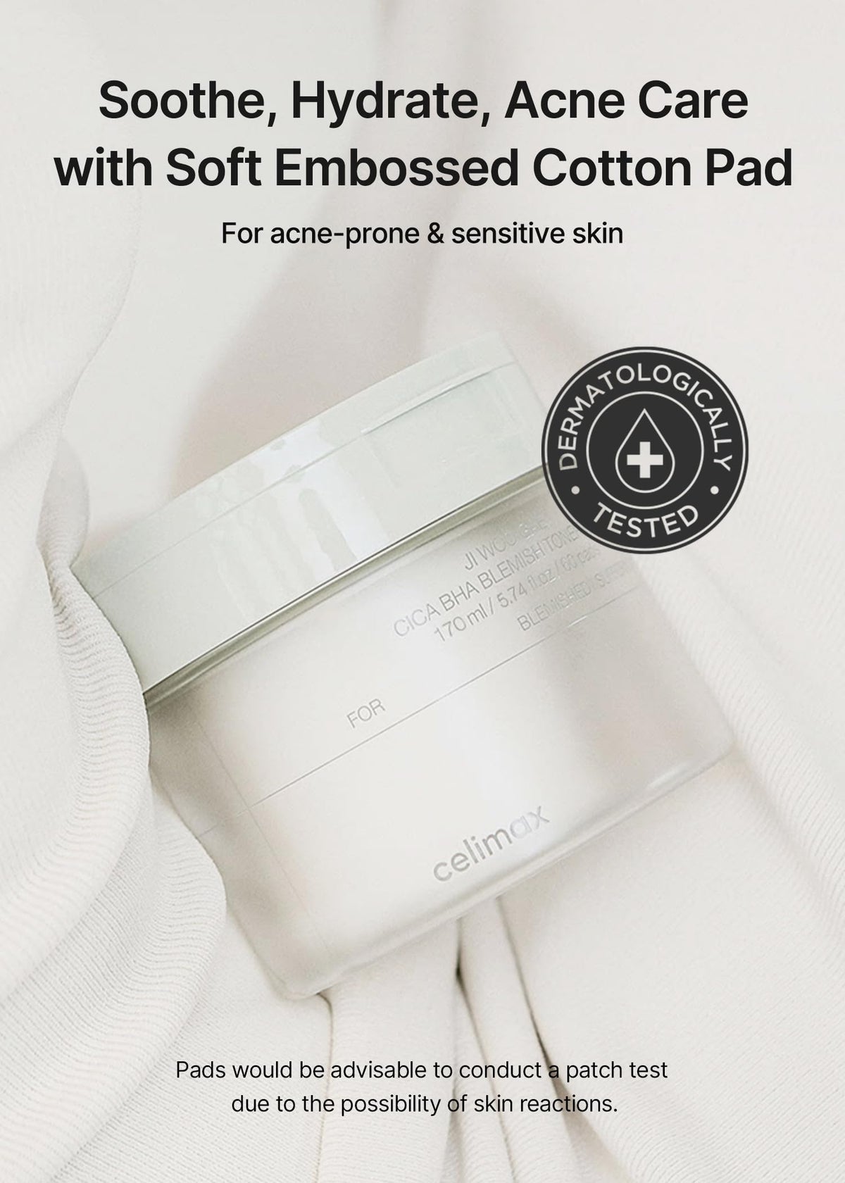celimax pad in hand being applied to cheek demonstrating gentle exfoliation