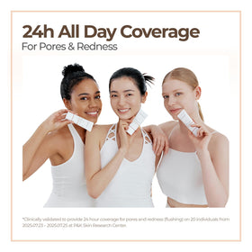 Cell Fusion C applied with sponge showing hydrated, skin-like coverage benefit