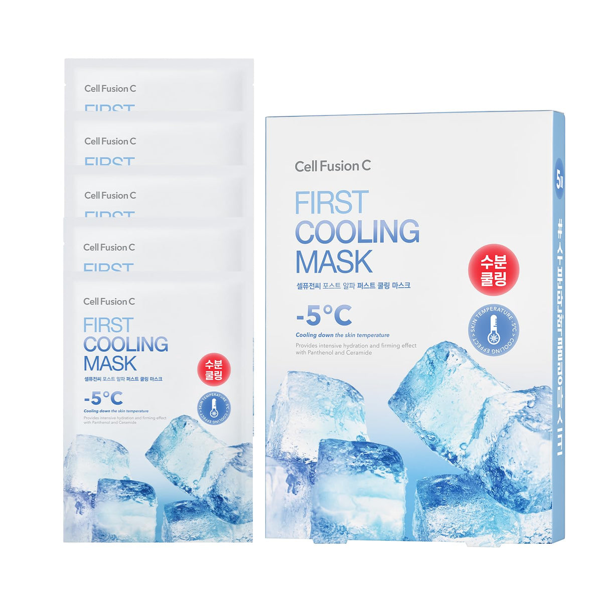 Cell Fusion C front packaging showing 5 cooling sheet masks and benefits