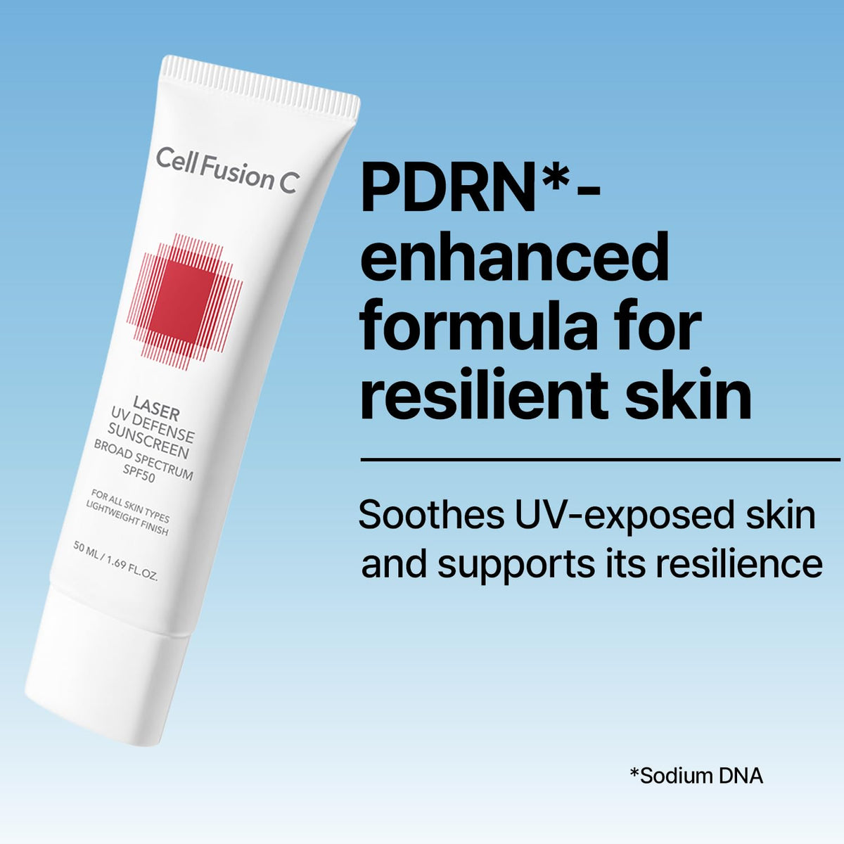 Cell Fusion C label close-up highlighting Phyto PDRN and oxybenzone-free benefit