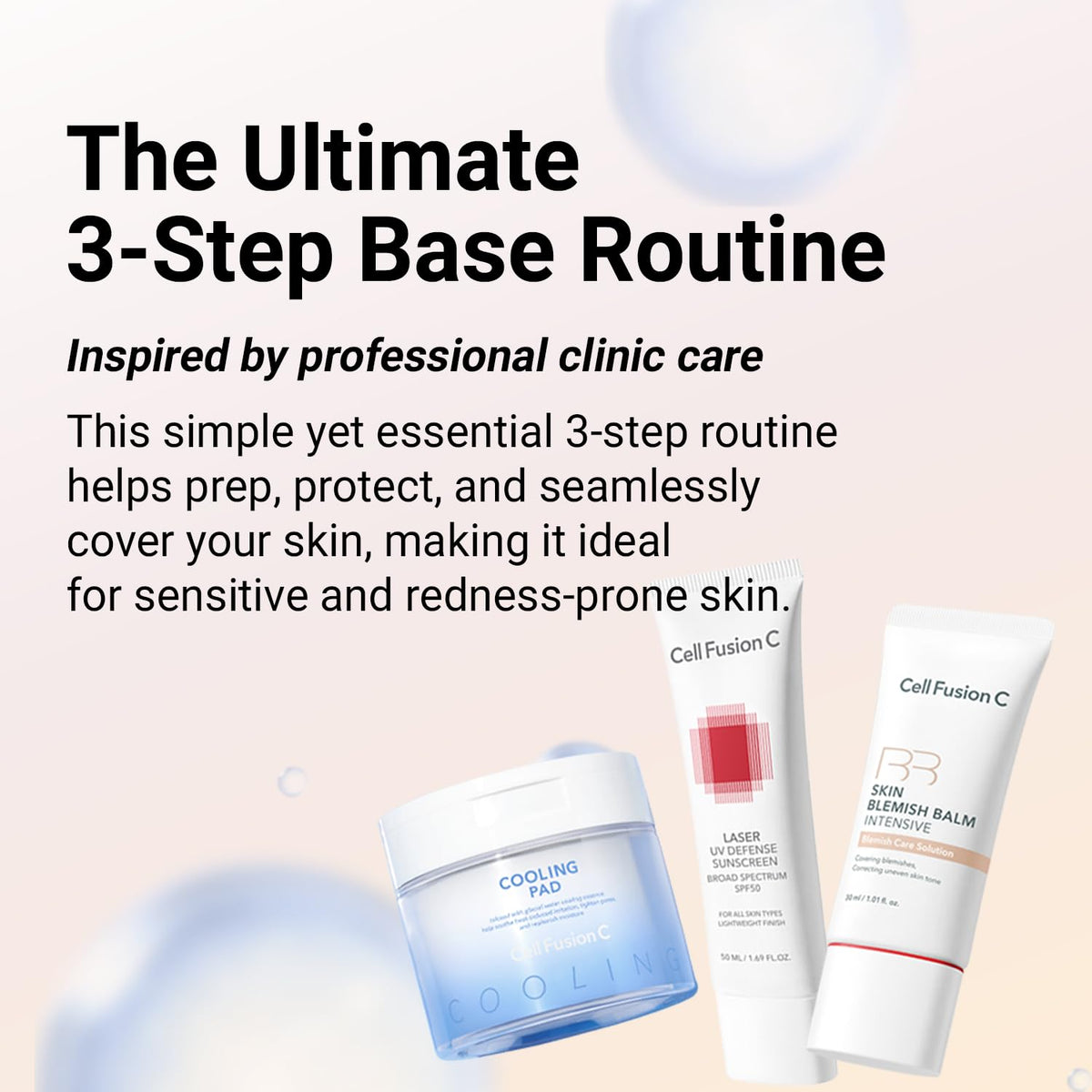 Cell Fusion C beside skincare bottles for a routine-friendly, clinical look