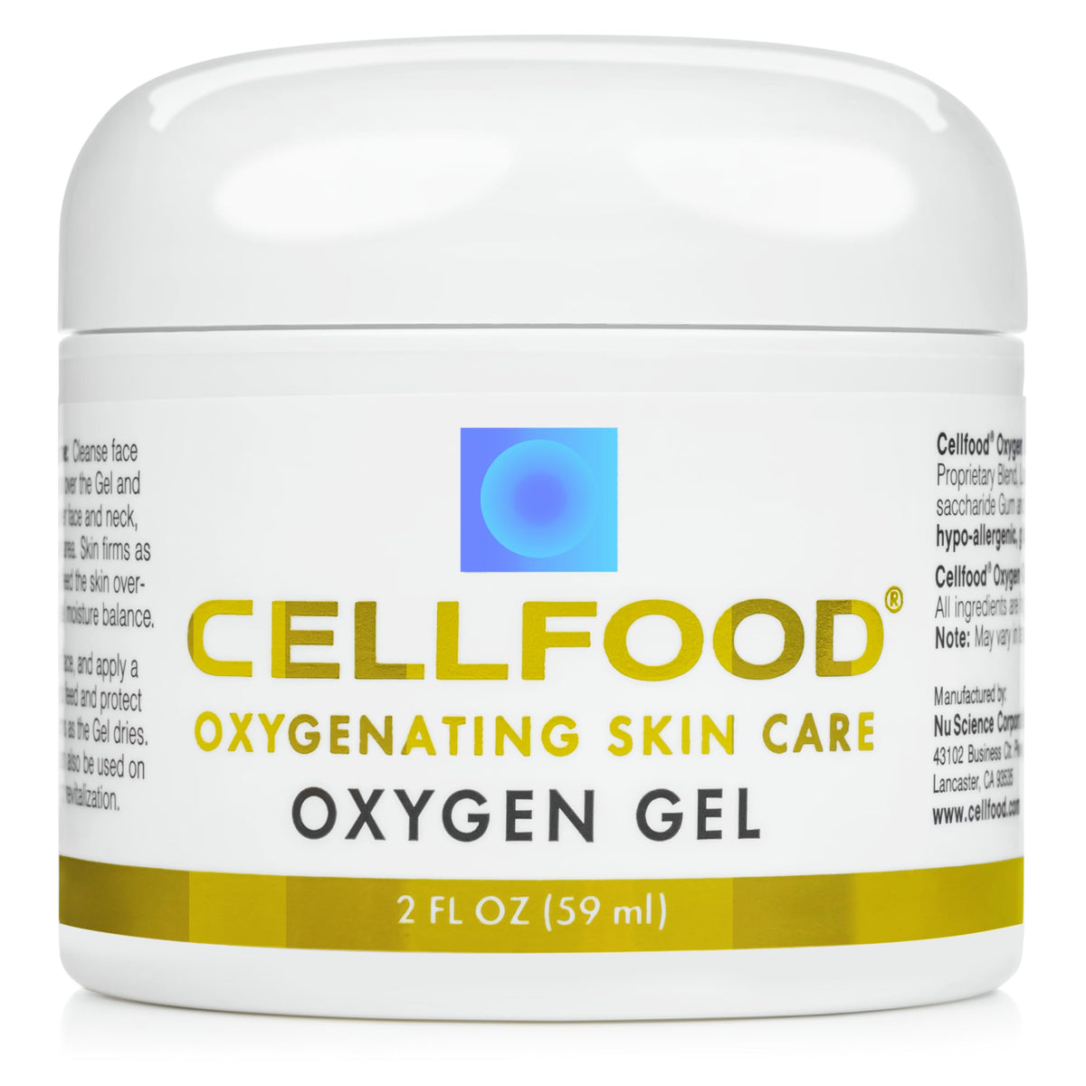 Cellfood oxygen gel front packaging shows compact 2 fl oz tube and branding benefit