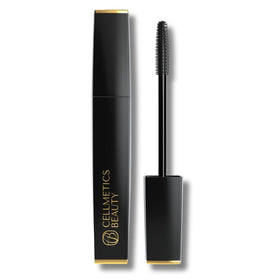 Cellmetics mascara front packaging showcases sleek tube and brand benefit