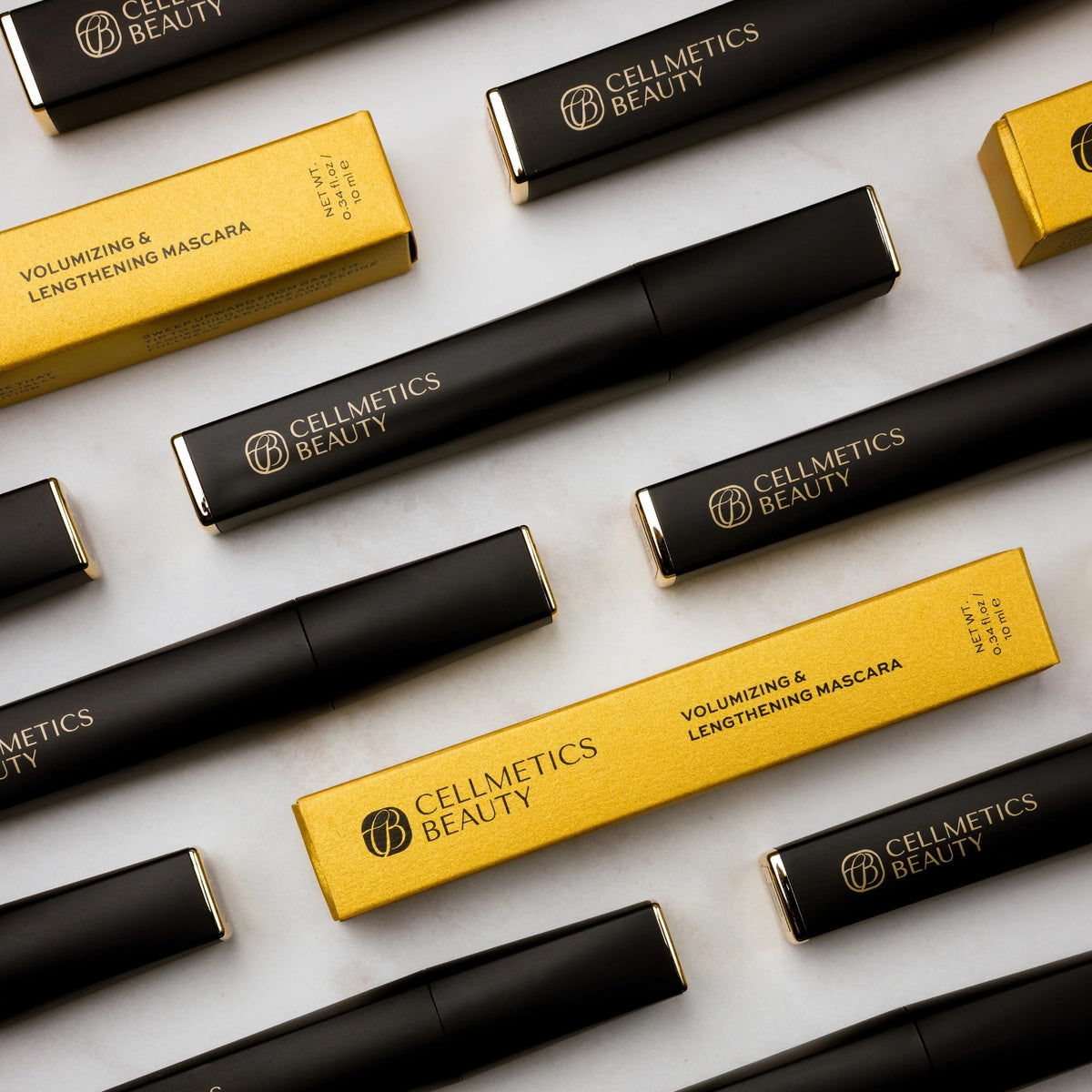 Cellmetics mascara packaging and ingredients label shows hypoallergenic claims