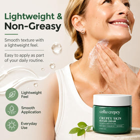 Cellu Crepey cream texture close-up highlighting lightweight, silky finish and hydration
