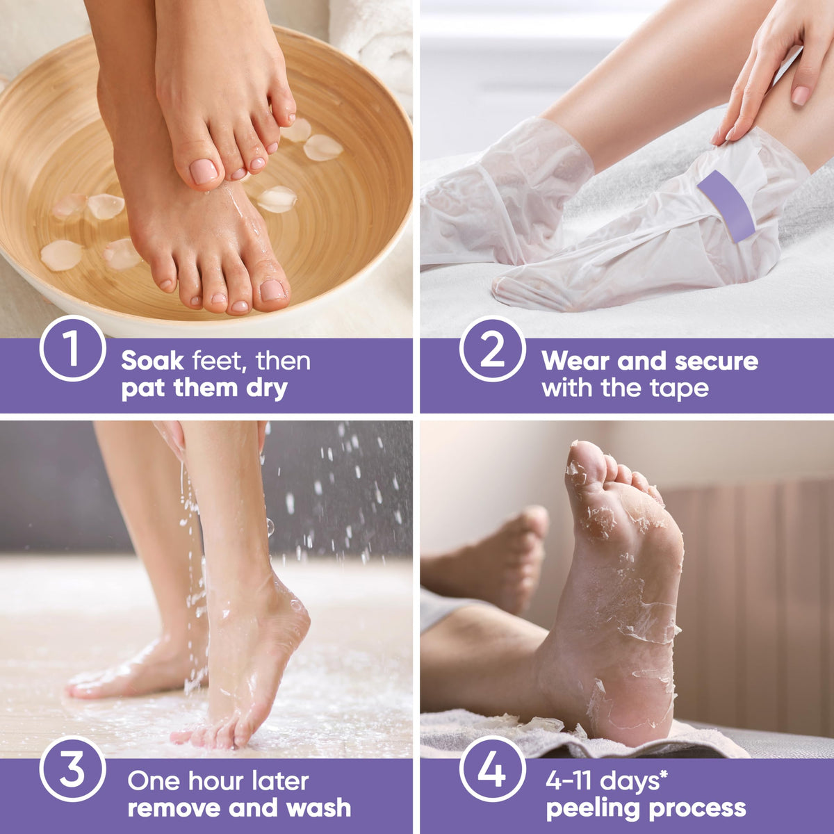 CÉLOR booties open to reveal inner solution, showing easy single-use application