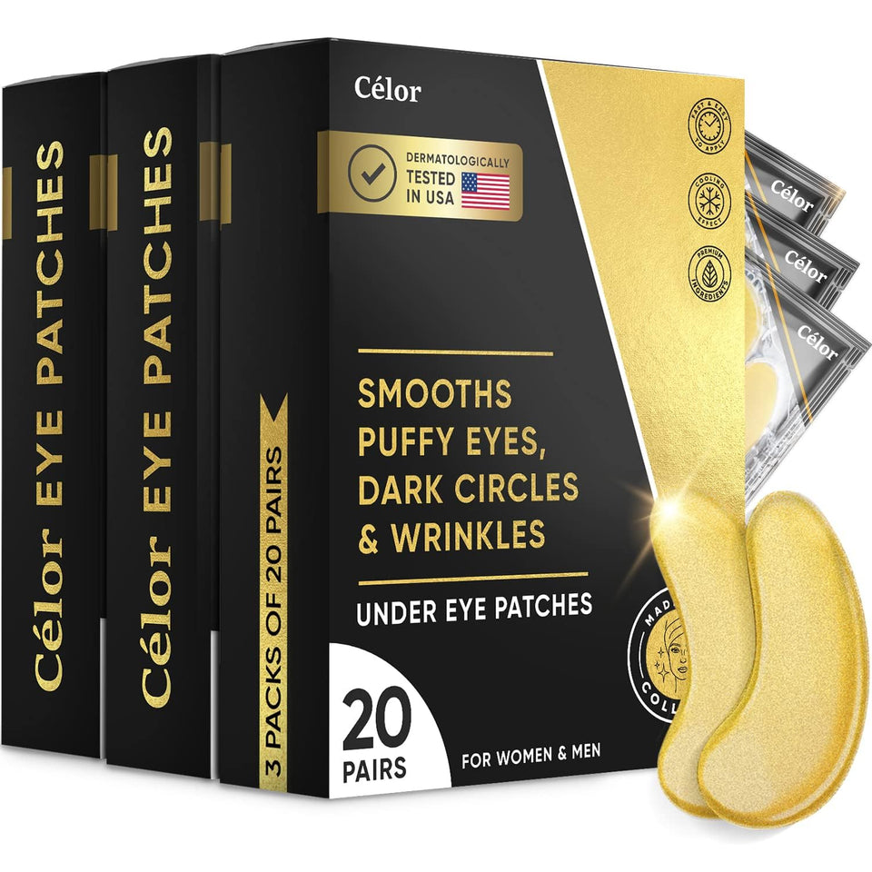 CÉLOR front packaging showing gold eye patches and generous 60 pairs benefit