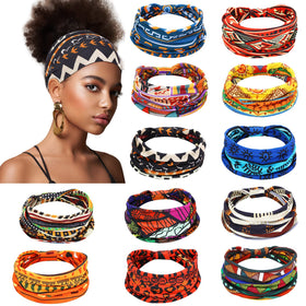 Censen front display of 12 vivid African headbands showing variety and convenience