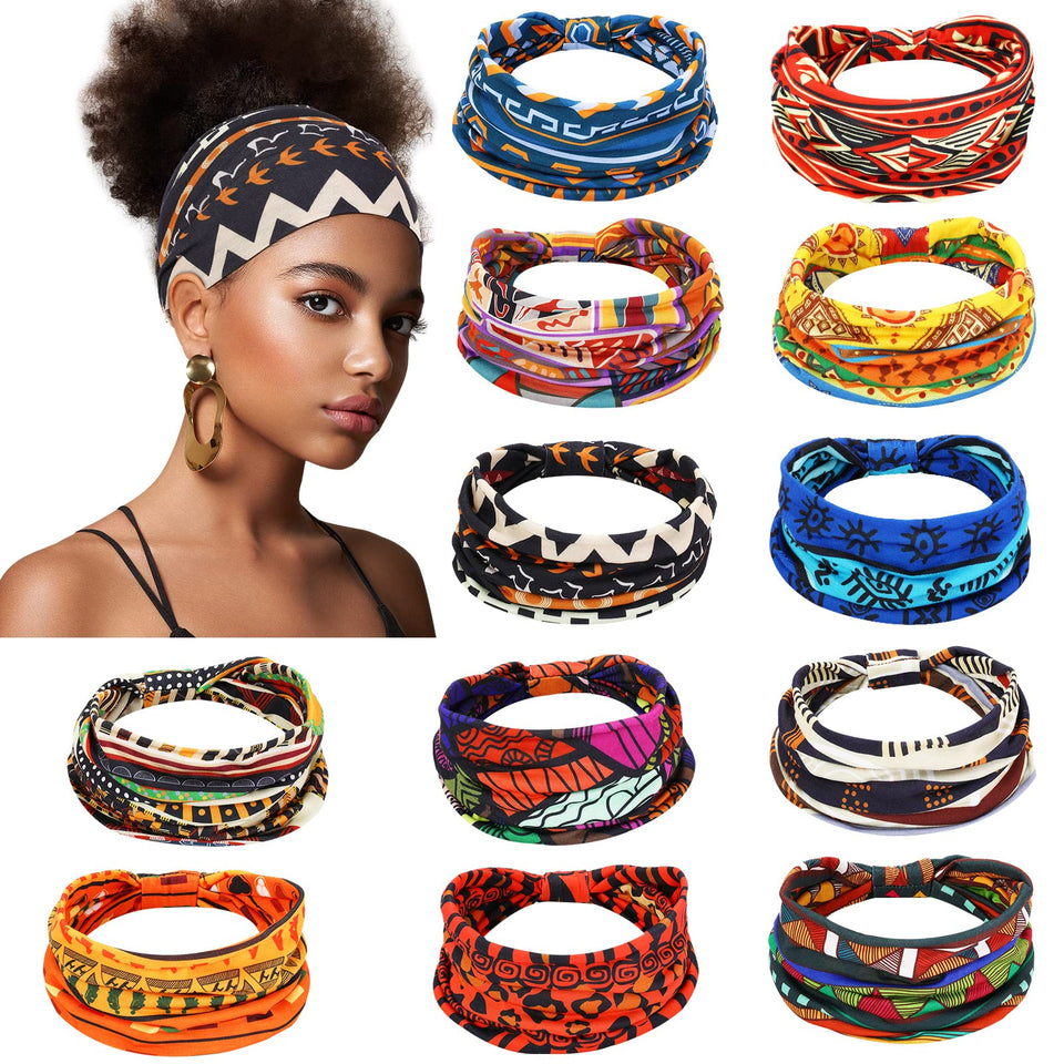 Censen front display of 12 vivid African headbands showing variety and convenience