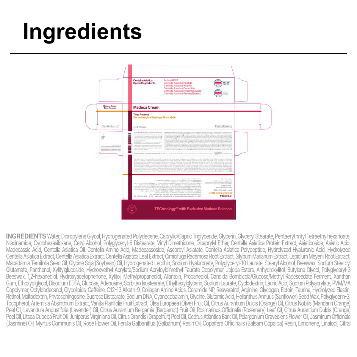 CENTELLIAN 24 packaging label close-up highlighting ingredient concentration