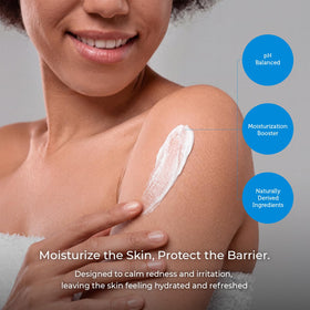 Ceramedx applied to face and neck showing gentle hydration for sensitive skin