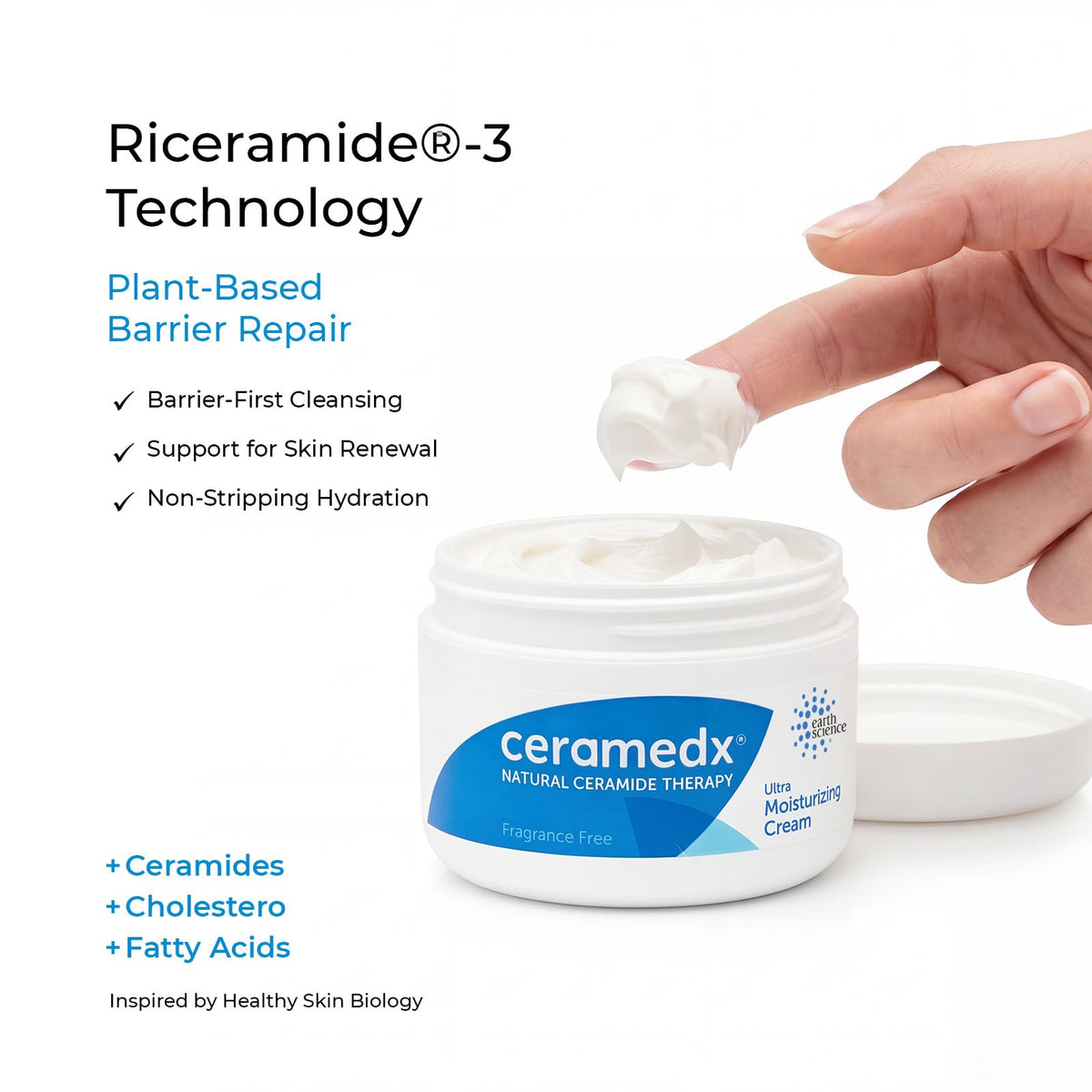 Ceramedx ingredients hyaluronic acid and shea butter displayed to show hydration benefits