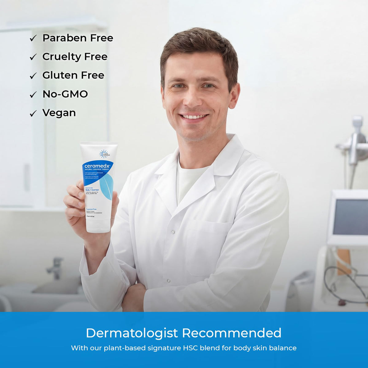 Ceramedx in-use in shower scene illustrating soothing, daily body care